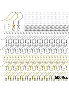 Low Allergy Ear Hooks, 600 Piece Earring Making Set, Includes Low Allergy Ear Hooks, Open Rings, Transparent Rubber Backs, DIY Jewelry (silver Color and )