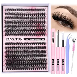 DIY Lash Extension Kit, 280pcs D Curl Lash Clusters with Bond, Seal, and Tweezers for Volume Eyelash Extensions Makeup Eyelashes Extensions