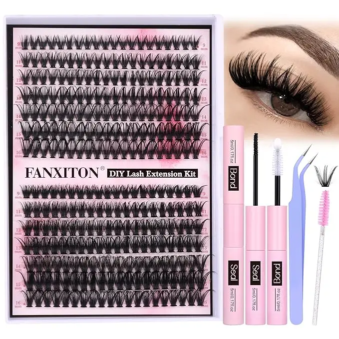 DIY Lash Extension Kit, 280pcs D Curl Lash Clusters with Bond, Seal, and Tweezers for Volume Eyelash Extensions Makeup Eyelashes Extensions