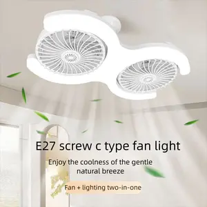 E27/e26 Screw Base Fan Light, 2-In-1 Remote Control, 3-Tone Dimmable, Silent Dual Head, Strong Wind, LED Ceiling Fan Light for Home Use, Dimmable Lighting