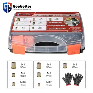 860Pcs Rivet Nut Kit, SAE UNC Rivet Nut Assortment 6#-32,8#-32,10#-24,1/4“-20,5/16”-18,3/8“-16,1/2”-13, Zinc Plated Finish. Carbon Steel Flat Head Insert Threaded Rivet Nut Tool Kit with Housing for Automotive, Furniture and Industrial Projects dad gift