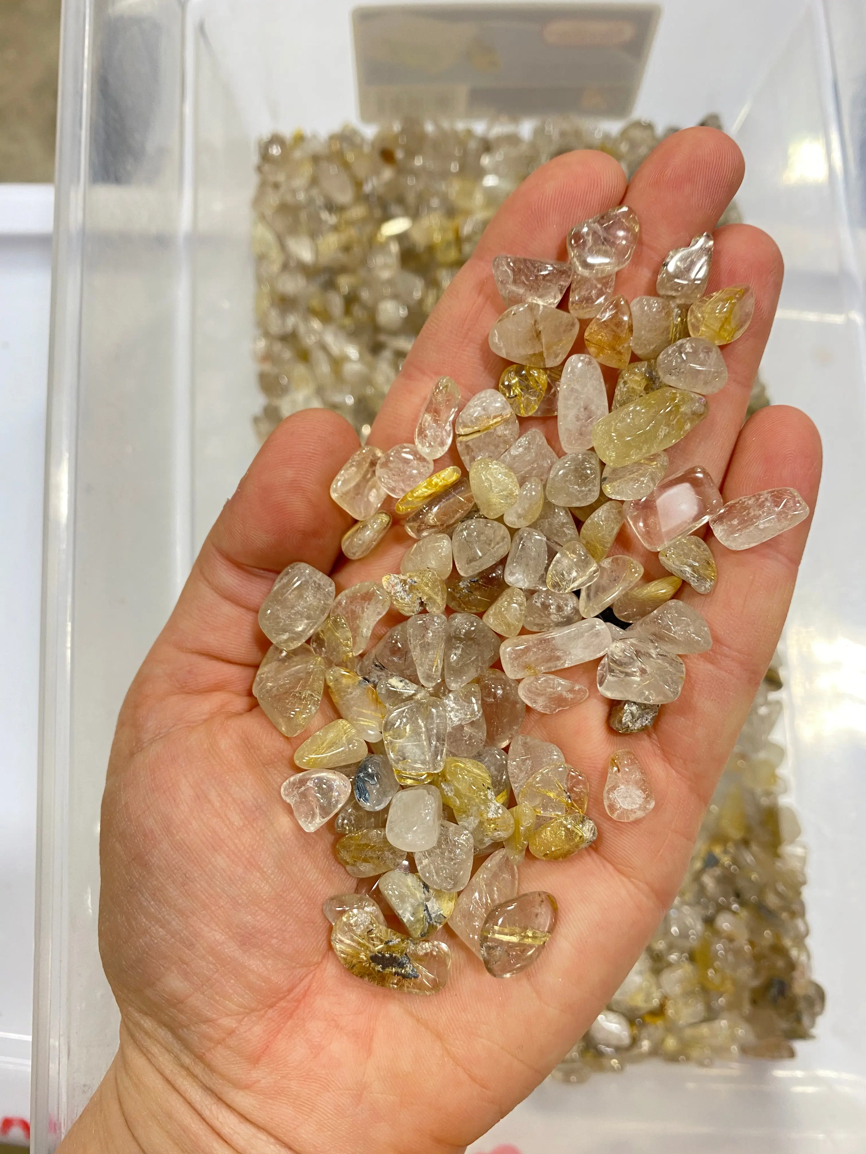 Bulk Golden Rutilated Quartz Crystal Chips (1 lb. Bag) Size 7mm to 9mm, Natural Gold Rutilated Quartz Gemstone Chips