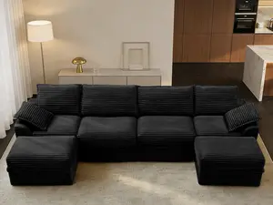 【2-4 Packages Shipping】NABUMI 142” Oversized Modular Sectional Sofa with Storage, Extra Deep&High Seat Corduroy Cloud Couch, Ergonomic Memory Foam Sofa, Comfy Fluffy, Free Combination, with Ottomans, Tool-Free Assembly, Black, Beige, Dark Gray, Green