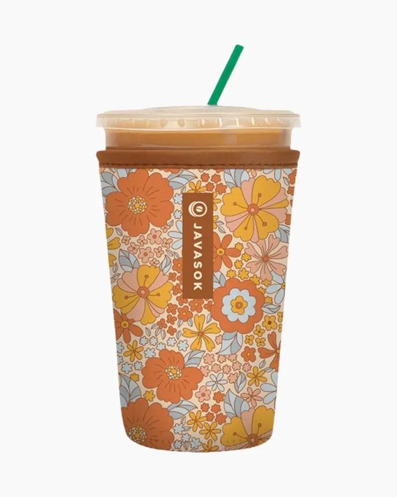 Sok-It 122317 16-20 oz Java Sok Iced Coffee & Cold Soda Insulated Neoprene Cup Sleeve, Flower Power - Medium