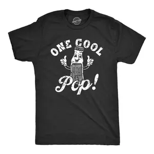Mens One Cool Pop T Shirt Funny Father's Day Gift Soda Drink Joke Tee for Guys Mens Funny T Shirts Cool Vintage Fashion T-Shirt Gift Classic Menswear Dad Joke Apparel for Men Novelty Tees for Guys Black -