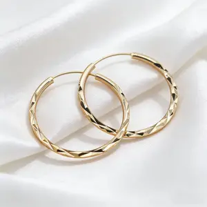 Elegant Golden Hoop Earrings for Women Large 40mm Interlaced Engraving Design Valentine’s Gift Fashion Jewelry