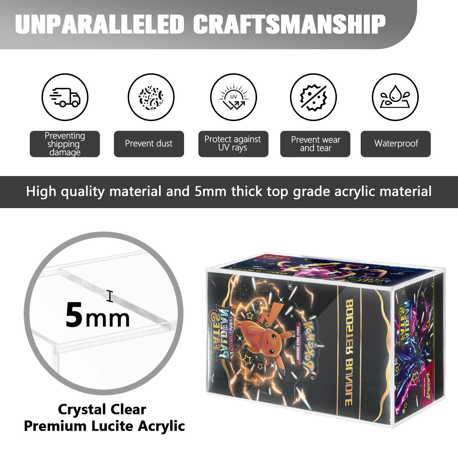 Acrylic Display Case For Booster Bundle PKMN TCG ETB Trading Graded Game Cards Stackable Storage Organizer Case Protector, Clear Magnetic Lid PKMN Booster Bundle Anime Cards Box Display Holder
