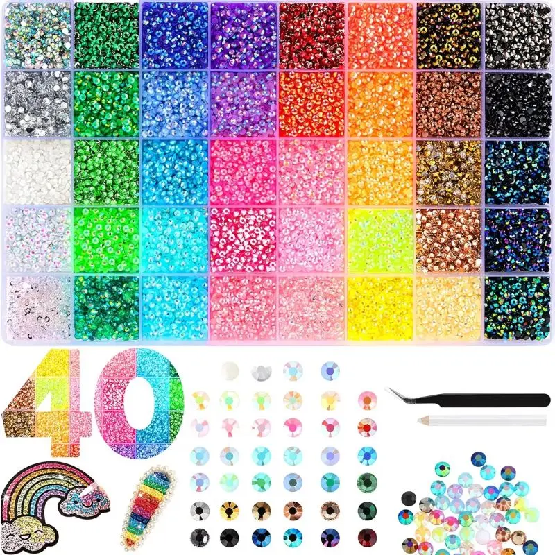 Resin Jelly Rhinestones for Bedazzling, 3/4mm Flatback Gems for Crafting, Bedazzling Kit for Clothing Shoes Nail Make Up Book Diamond Nail Art, 24/40-Color diy craft supply