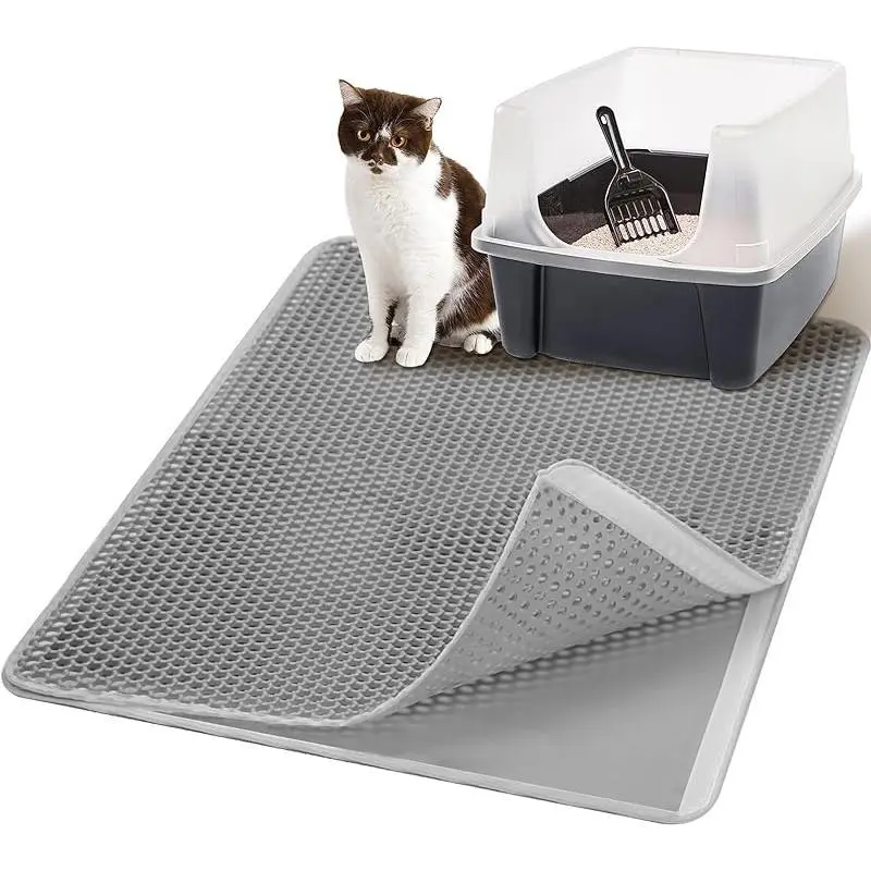 Gray Cat Litter Mat - EVA Honeycomb Double-Layer Mat for Kittens, Urine-Resistant, Waterproof, Non-Slip, Scatter Control, Less Waste, Easy to Clean campingessentials