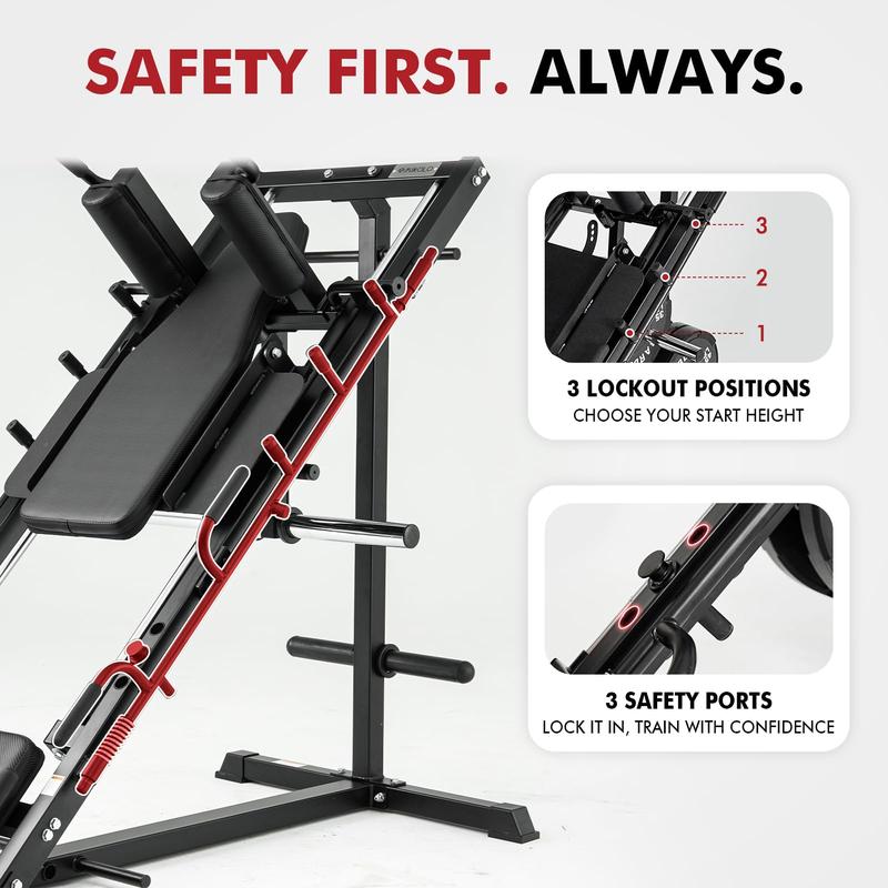 Leg Press & Hack Squat Machine Combo for Home Gym with Linear Bearings & Band Pegs Full-Range Leg Training Equipment 3-Angle Footplate 24.4"x13.8" Platform