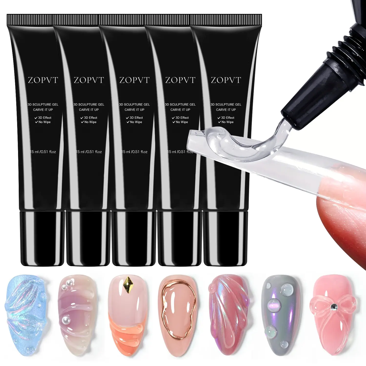3D Nail Art Sculpture Gel, Acrylic Gel System, 15ML X 5, Perfect for Detailed Carving & Shapes, DIY Decoration, Professional Quality Nails, Nail Art Design, Nail Art Supplies