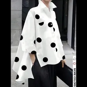 NewWomen's Polka Dot Print Button Front Shirt, Casual Long Sleeve Collared Top for Spring & Fall, Women's Clothes for Daily Wear