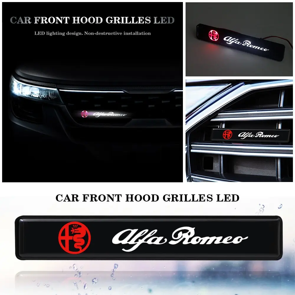 Alfa Romeo LED Front Grille Light, Waterproof Sunproof Emblem Logo, Car Exterior Decoration Accessories Auto Decorative Light for Giulia Stelvio Tonale