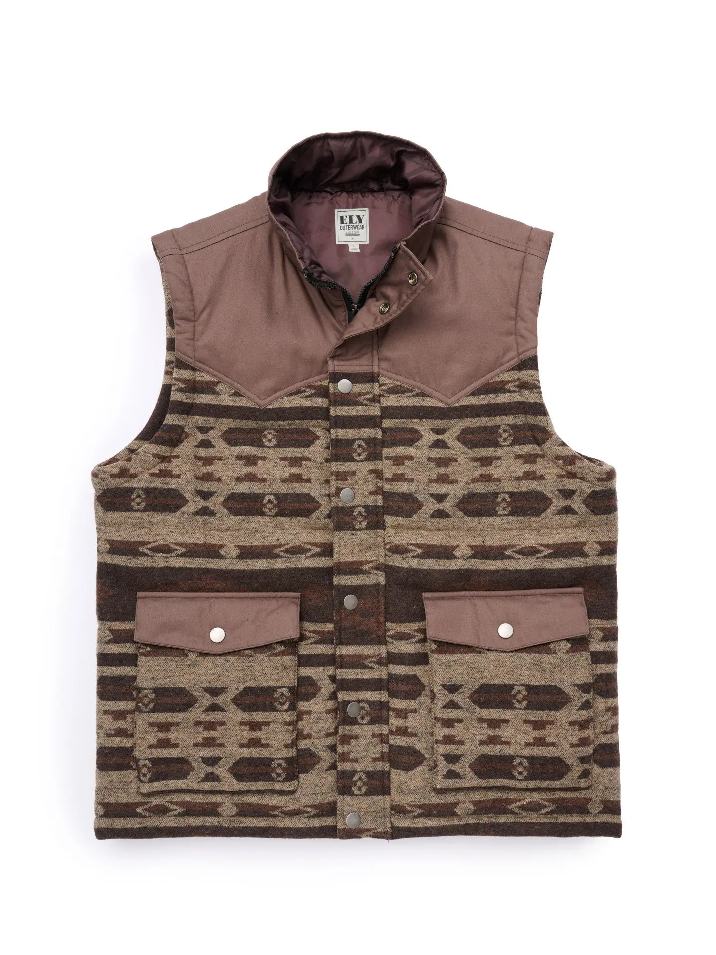 Men's Western Aztec Polyester Puffer Vest, Menswear Outerwear, Sleeveless Design with Pockets