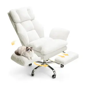 [Pet-friendly seating]Big and Tall Office Chair, Cloud Plush Swivel Desk Chair with 6-Level Adjustable Armrests, Home Ergonomic Executive Office Chair for Work, Gaming