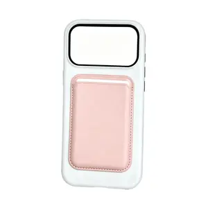 Military-Grade Leather Magnetic Card Holder Case for iPhone Smartphones - MagSafe Compatible, Shockproof Drop Protection, Built-in 2-Card Slots, Slim Cellphone Handheld Accessories