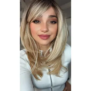 EllaRae | Elsie Style Wig | Short Layered Golden Blonde with Highlights and Curtain Bangs