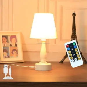 Bedroom/Living Room Must-Have!Rechargeable LED Table Lamp✨ Fabric Shade, Remote Control - Warm/Cold Light + Dimmable🛋️💡