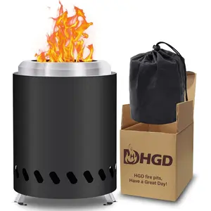 Small Tabletop Fire Pit, Smokeless Table Top Firepit Outdoor, Portable Mini Stove with Carry Bag for Camping Backyard Patio Garden Picnic, Fueled by Pellets or Wood, Stainless Steel, Black