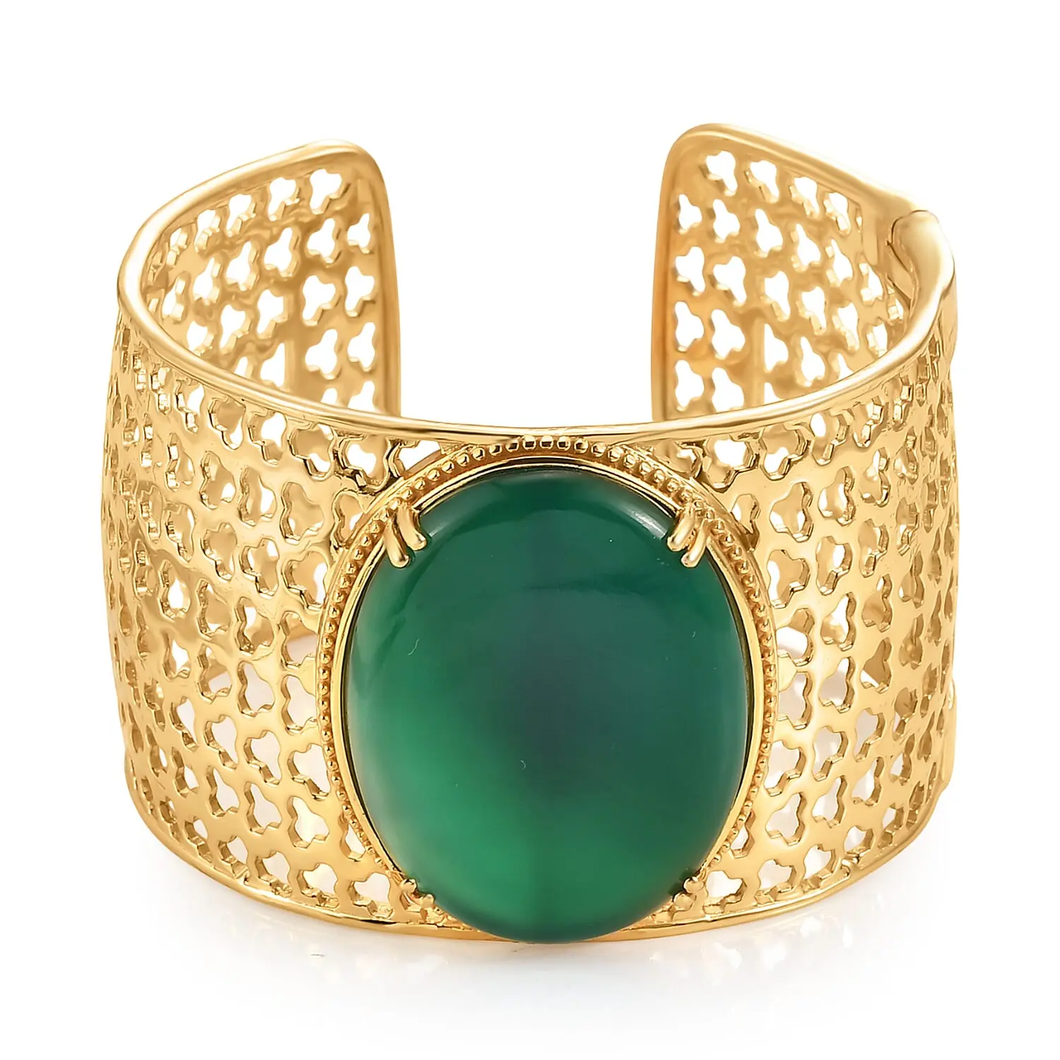 EverTrue Verde Onyx 62.60 ctw Regal Crown Cuff Bracelet in 18K YG Plated (7.25 In)