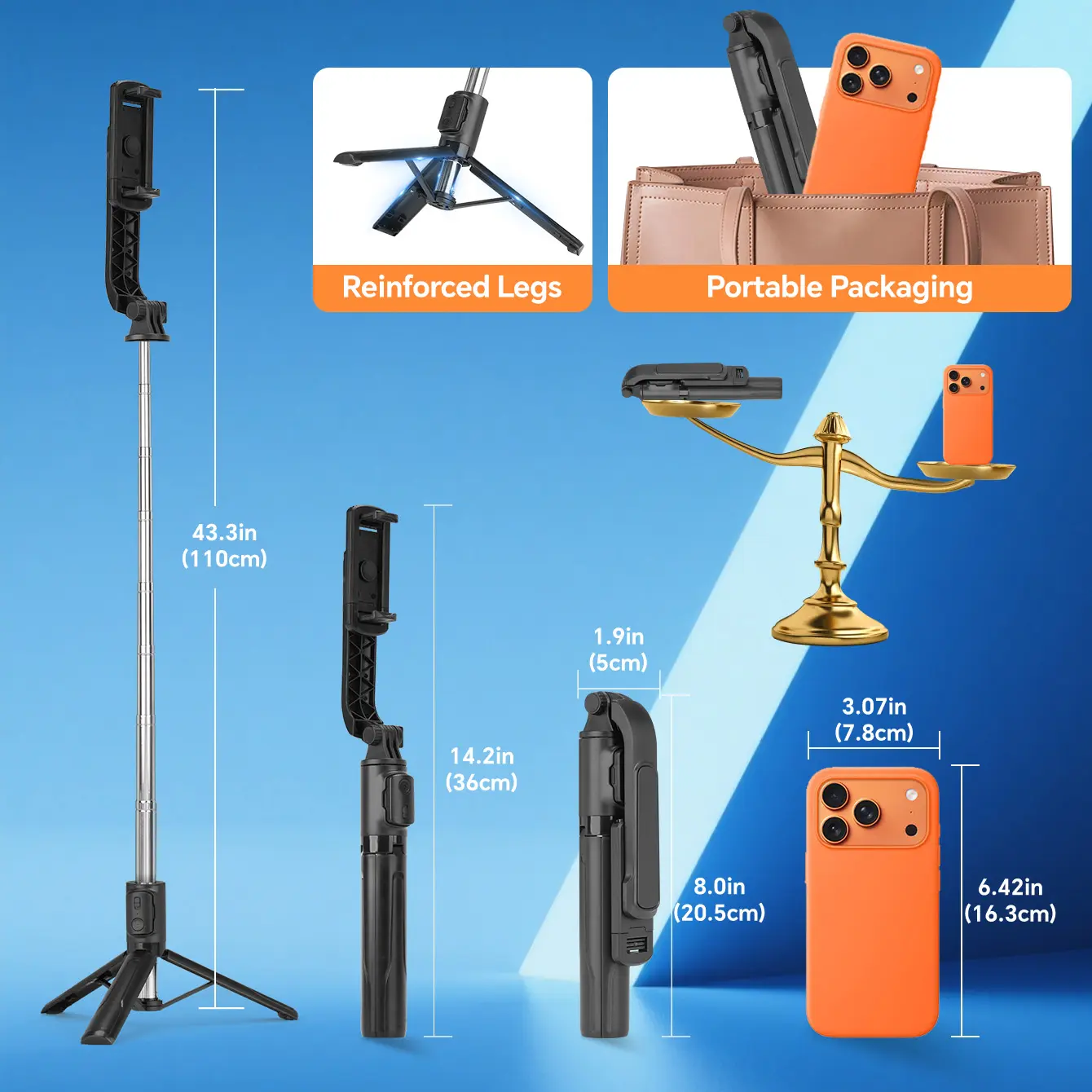 45 Inch Retractable Selfie Stick Professional Floor Tripod For Live Streaming, With Wireless Remote, 360° Rotation, Stable Anti-shake Design. Ideal For Travel Vlogs & Outdoor Live Streaming. Compatible With IPhone/Android Smartphones