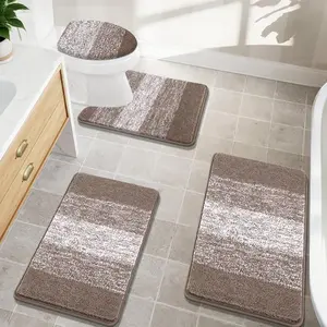 Bathroom Rugs Sets 4 Piece with Toilet Cover, Plush Shaggy Bathroom Rugs Non Slip Absorbent, Machine Washable Bath Mat with U-Shaped Contour Toilet Mat for Bathtub, Coffee