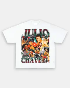 JULIO CESAR CHAVEZ TEE – VINTAGE BOOTLEG Cotton Casual Crew Neck V-Neck Slim-fitting Plain Floral Striped Black