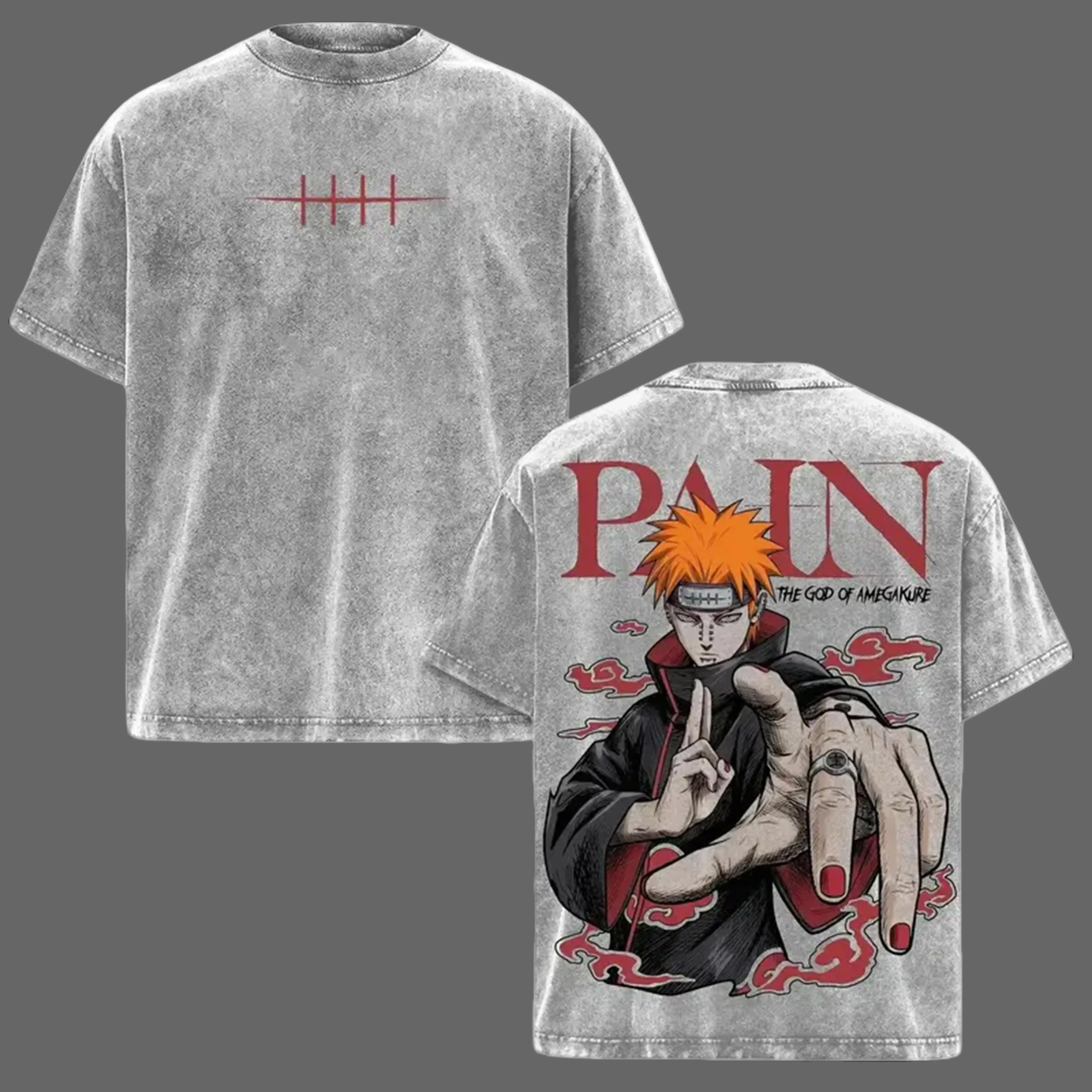 Pain  Almighty Push Vintage Washed Black NRT Oversized T-Shirt, Front and Back Anime Streetwear Graphic Te