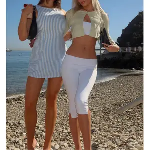 Women’s Split Hem Capri Pants Fold Over Waist Solid ColorFit Cropped Pants Trousers