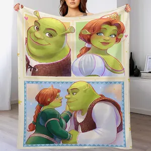 Cartoon Anime Shrek Blanket Fleece Throw Blanket Soft & Warm Fluffy Blankets for Women, Men