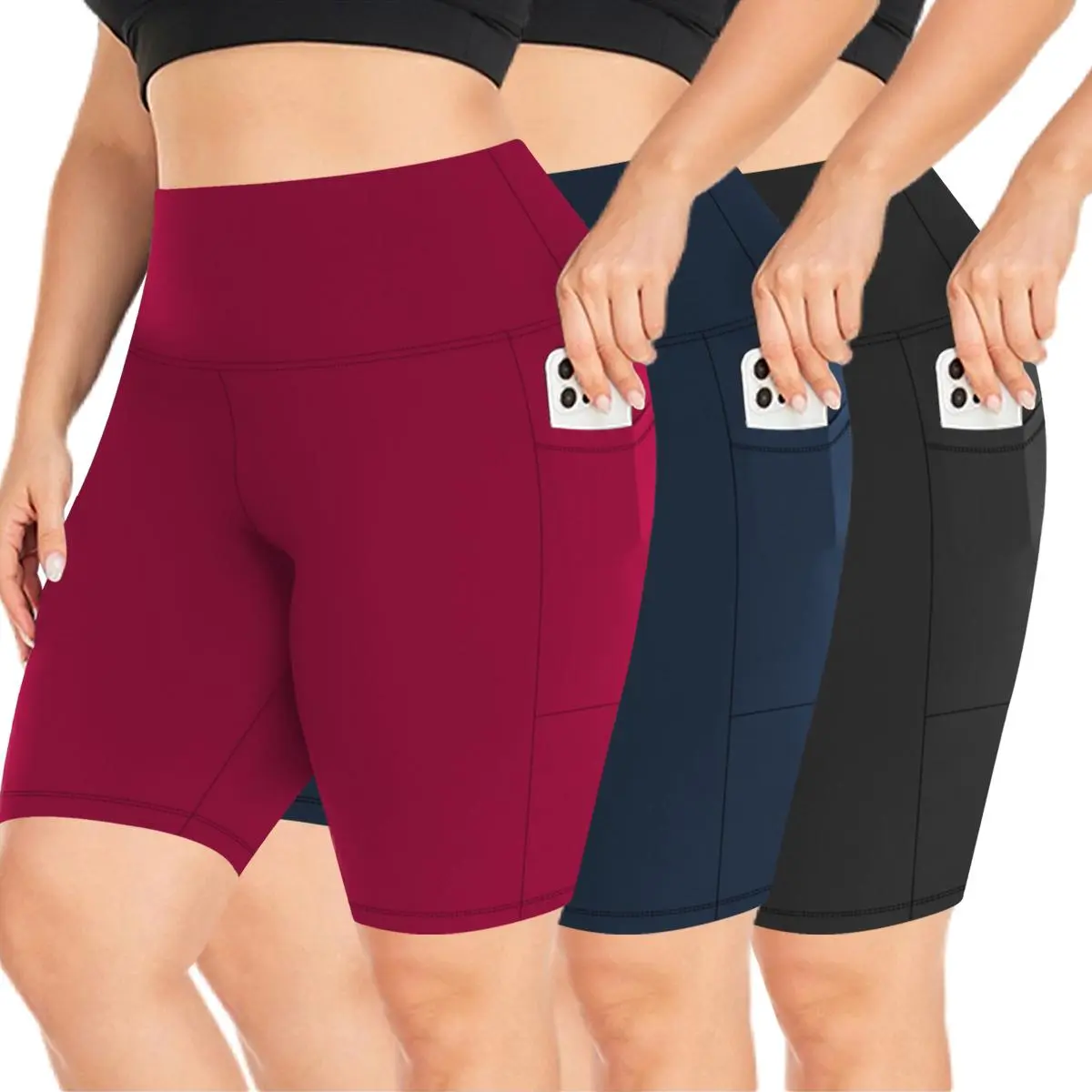 Ytech X 3 PackBiker Shorts with Pockets for Women – 8" High Waisted Tummy Control Workout Spandex Shorts for    Gym Yoga put the shorts on#TikTokShopCyberMonday#shopblackfriday#christmasgiftideas#blackfriday Activewear