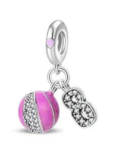 Beach Ball & Number 8 Triple Dangle Charm, Crystal Infinity Bead, Cute Summer Jewelry for Pandora Bracelet, Fashion Accessory