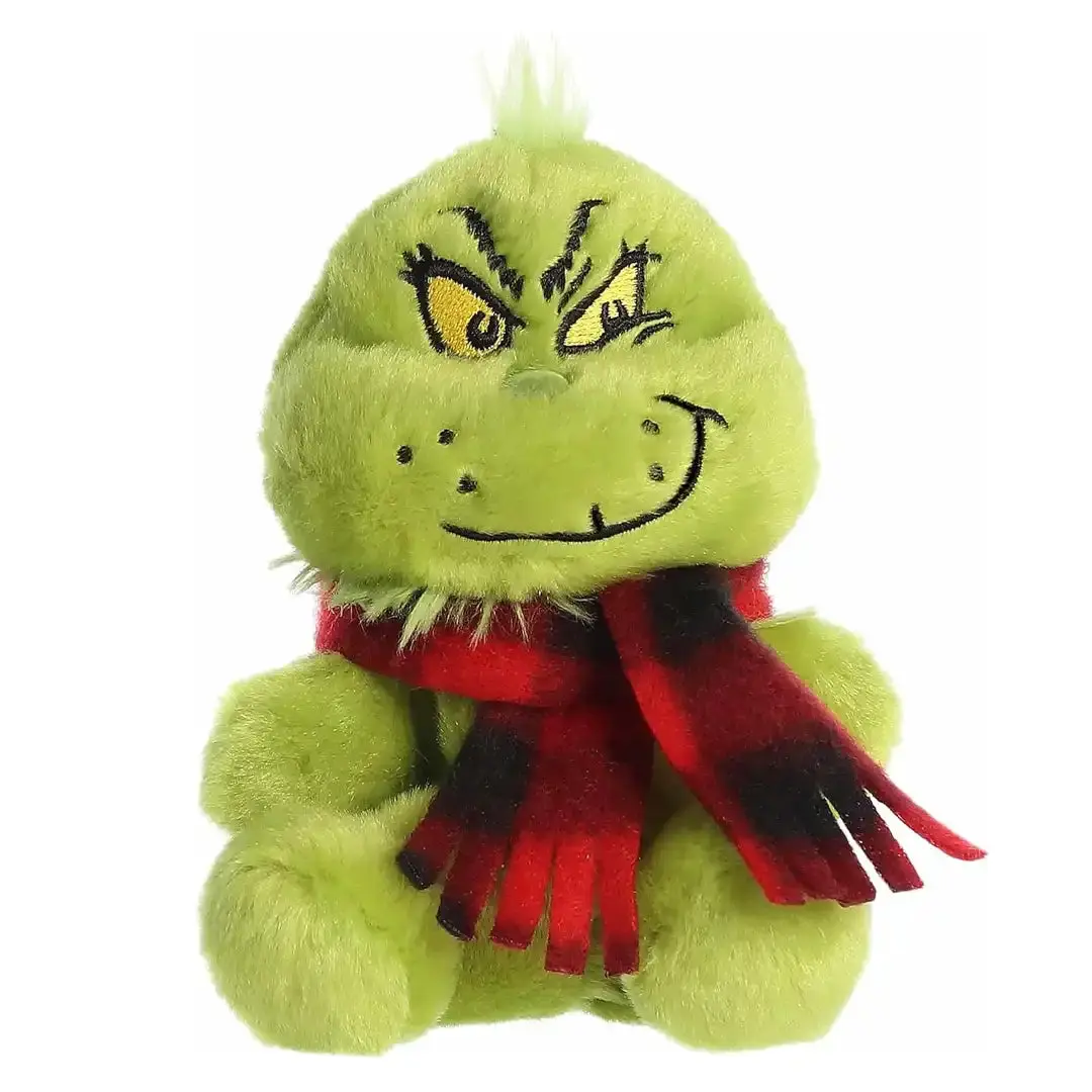 Soft Plush Aurora Whimsical Dr. Seuss Palm Pals 5" Grinch with Scarf, Stuffed Toy for Kids