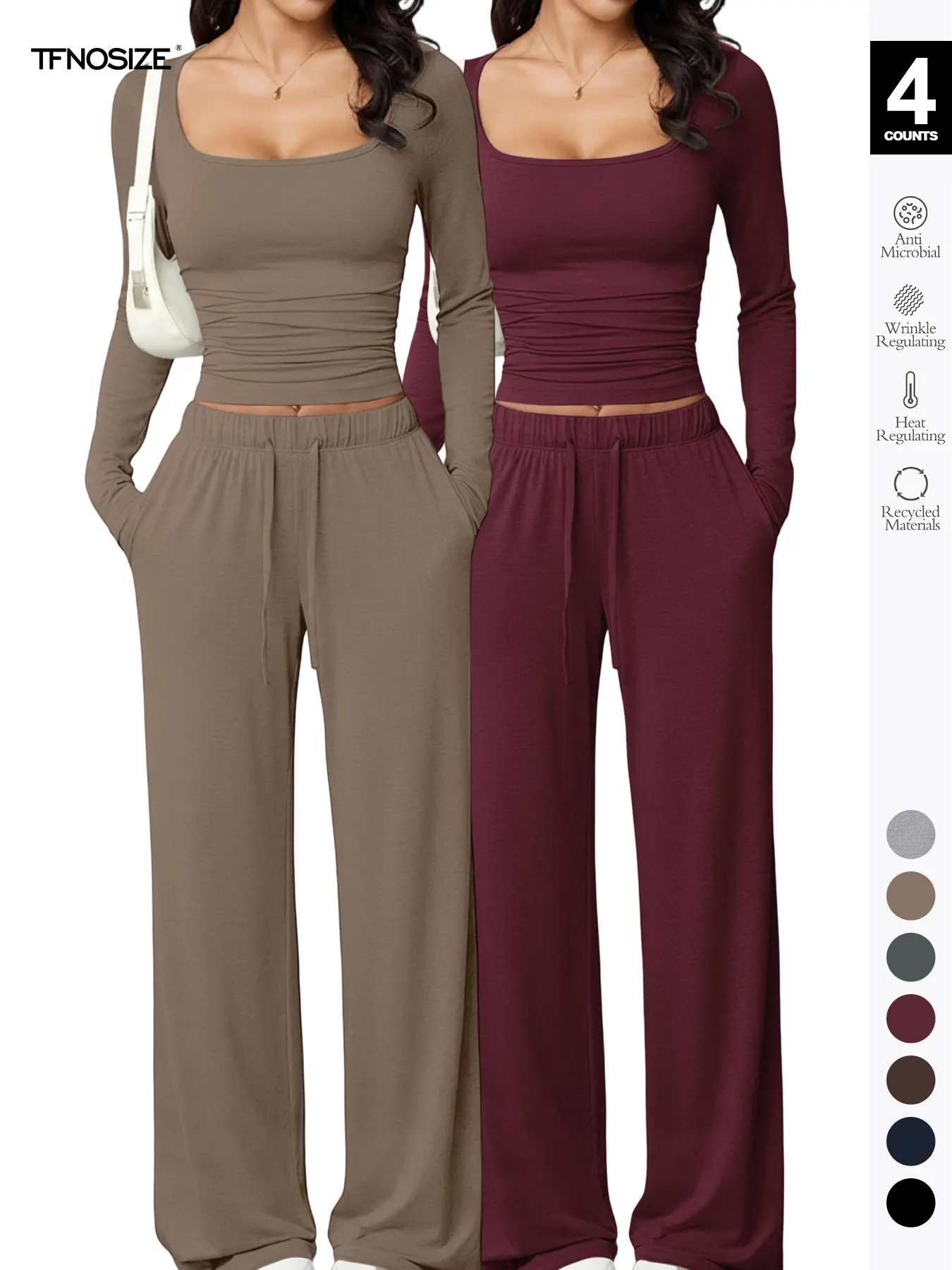 Women's Long Sleeve Square Neck Loungewear Set, Casual Loose Fit Home Wear, All Seasons Soft Comfortable Fabric, 2026 New Arrival Women's Long Sleeve Square Neck Loungewear Set, Casual Loose Fit Home Wear, All Seasons Soft Comfortable Fabric, 2026 New Arrival