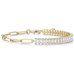 14k Gold Plated Tennis Bracelets for Women - Paperclip Link Chain and Cubic Zirconia Gold Bracelet - Trendy Bridal Jewelry