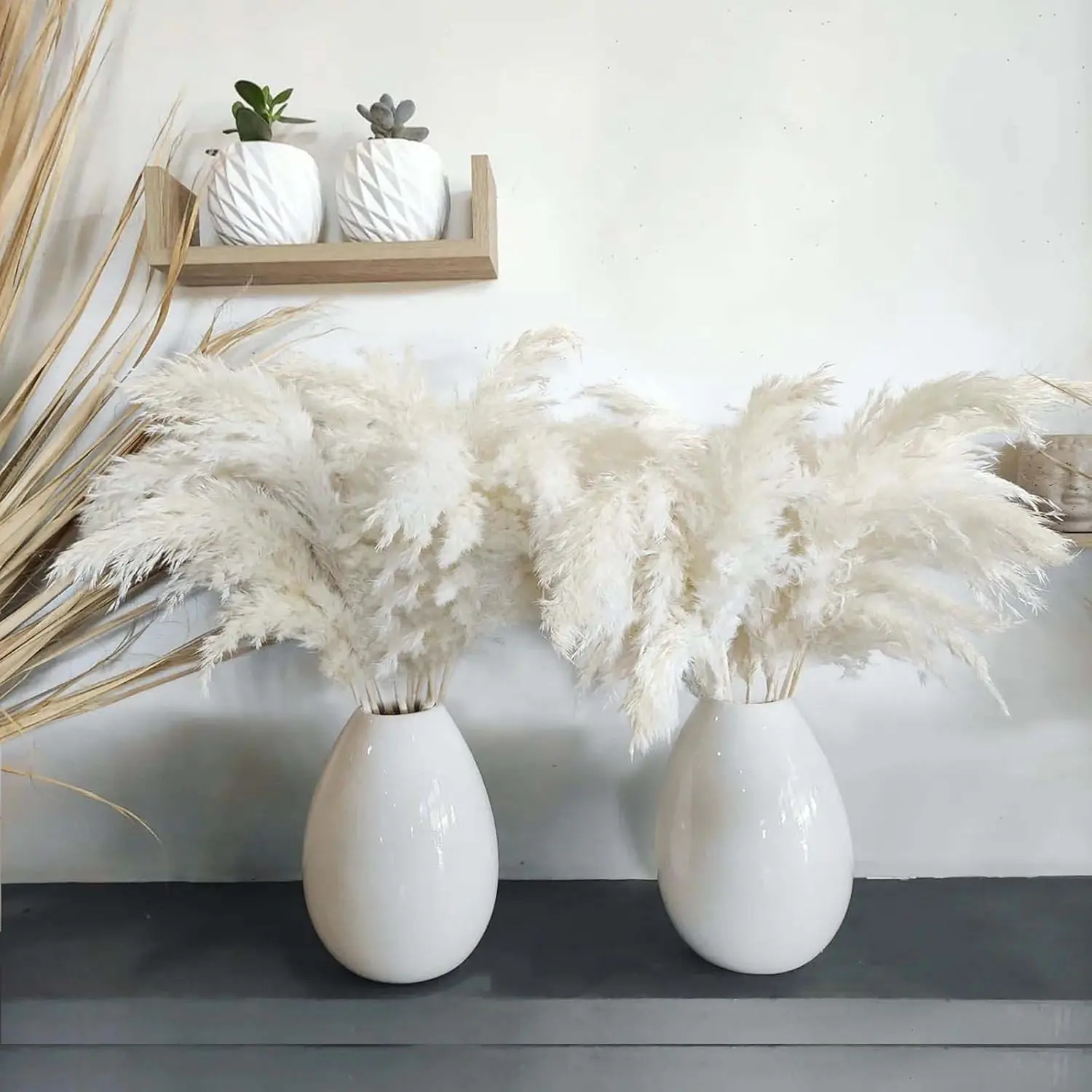 30 Fluffy Stems Natural White Pampas Grass, Decorative Boho Home & Party Decor, Ideal for Living Room & Table Accents, 17.7 in Gift Option