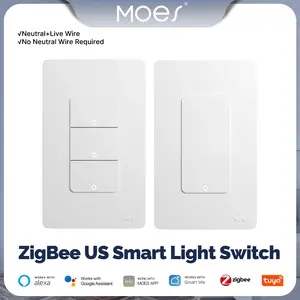MOES Zigbee Smart Switches, No Neutral Wire, Require MOES Zigbee Hub Inteligente Single Pole Light Switch, Compatible with Alexa Google Assistant, Support Tuya Smart Life