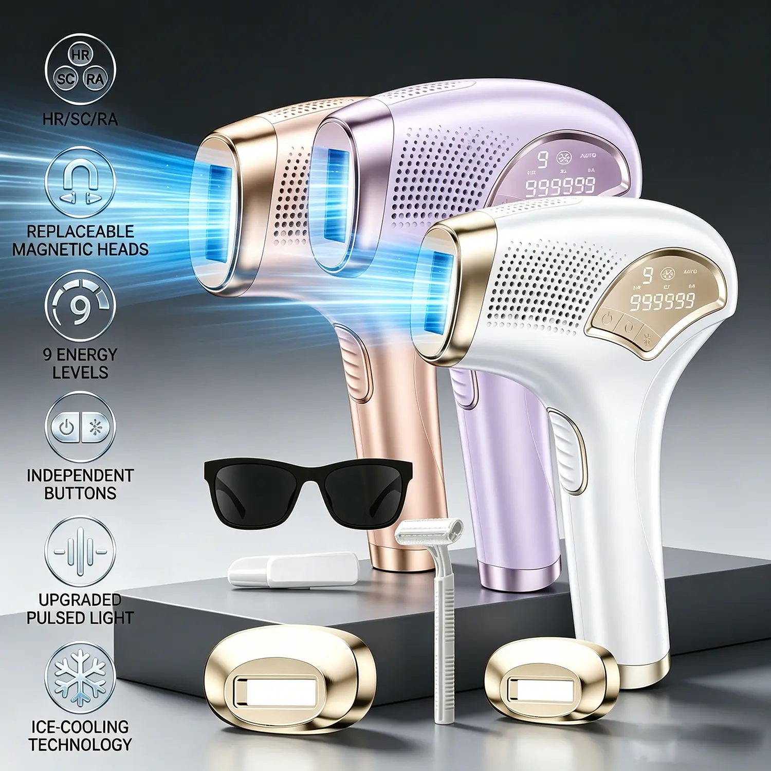 Women IPL Hair Remover, Portable Adjustable Home Epilator with Dual Replaceable Lamp Heads, Painless Long-Lasting Hair Removal for Underarms Legs,toolupgrade