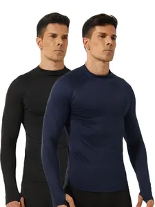 Men's Solid Thumb Hole Raglan Sleeve Compression Top, Casual Comfy Breathable Long Sleeve Round Neck Top for Fall & Winter, Men's Underwear for Daily Wear, Athletic Compression Shirts