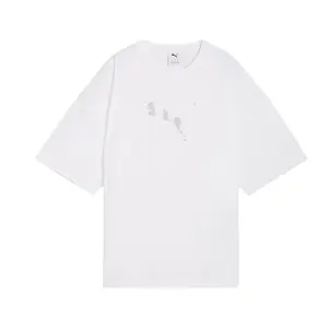 PUMA Womens Essentials Graphics Leo Luxe Bedazzled Oversized Crew Neck Short Sleeve Casual Tops Casual - White