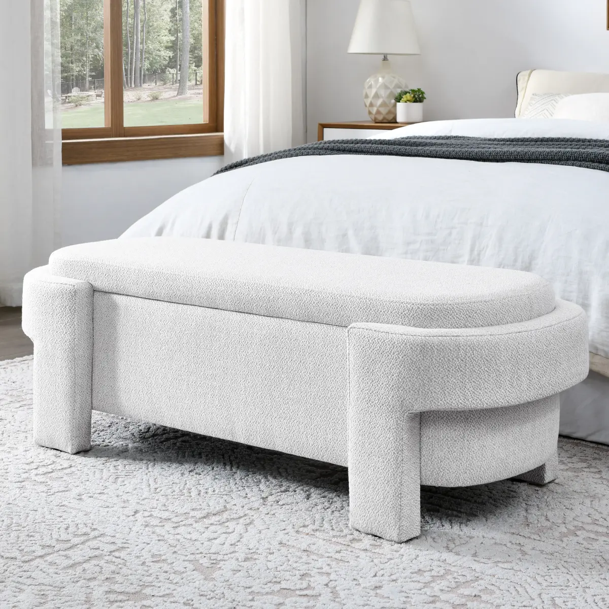 [Fahuac] 51.5in Linen Upholstered Storage Bench - 250LB Capacity, No Assembly, Versatile Dual-Use Indoor Multi-Functional Space-Saving Bench for Entryway, Living Room, Versatile Storage Benches, Dual-Use Storage Benches