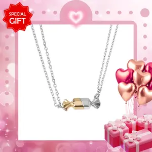 KISSYAN Matching Couple Necklaces,Creative Candy Magnet Rotating Couple Necklace Valentine's Day Necklace Jewelry
