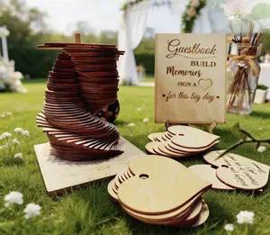 72 Wooden Hearts Guest Book Rustic Wedding Sign Alternative Reception Decor for Baby Shower 1st Birthday Baptism Event