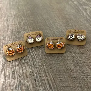 Pumpkin Spice Latte Halloween Earrings - Cute Halloween Earrings - Ghost Skull