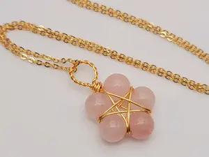 Gold Wire Wrapped Rose Quartz Crystal Necklace Gold tone Gift for her Daily Necklace