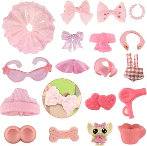 15 Pcs Mi-x Miniature Pet Figure Accessories Set - Ran-Do-m Dress Clothes Bow Collar Food Drink for Toy Shorthair Cat Collie Dachshund Cocker Spaniel Collectible Gifts