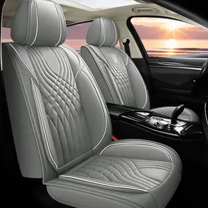 For TOYOTA RAV4 Camry Corolla Corolla 4Runner Prius Venza Tacoma Avanza C-HR Highlander LUXURY 5-Seats Car Seat Covers PU Leather Front + Rear Cushion Full Set for Cars SUV Truck Sedan,Universal Anti-Slip Driver Seat Cover Gray
