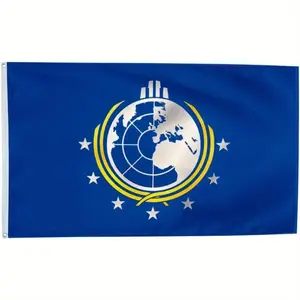 1pc Super Earth Flag Banner - 3x5ft Durable Polyester, Blue with Gold Logo and Stars, Perfect for Dorm, Fraternity or Manhouse Decor, Dorm Room Decor