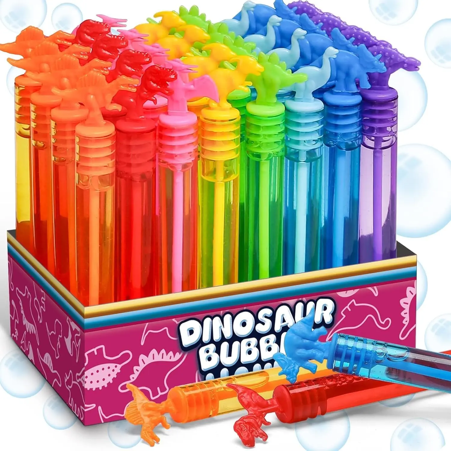 32-Piece 8-Color Kid-Safe Plastic Mini Bubble Spinner Wands - Unisex Toddler Bubbles Colorful Set, Bulk Party Favors for Halloween Fall Gifts, Birthday Goodie Bags