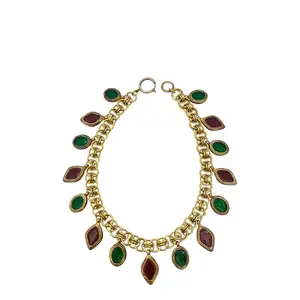 Pre-owned Chanel Necklace Gold Plated Gripoix Green Red (0504m0)